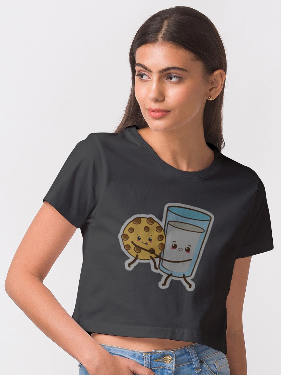 

FashionRack Women Black Printed Antimicrobial Cotton T-shirt