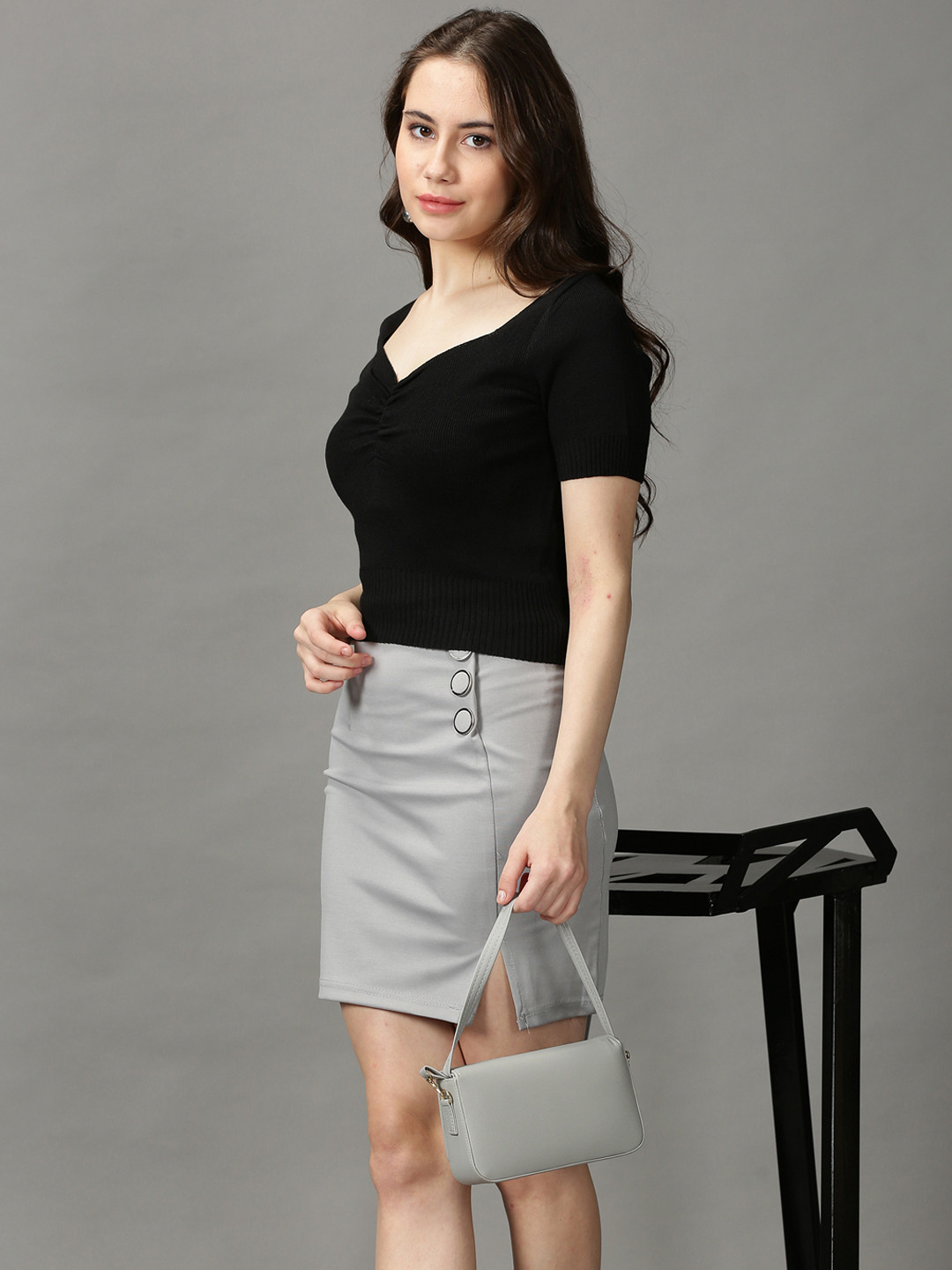 

SHOWOFF Black Sweetheart Neck Crop Top