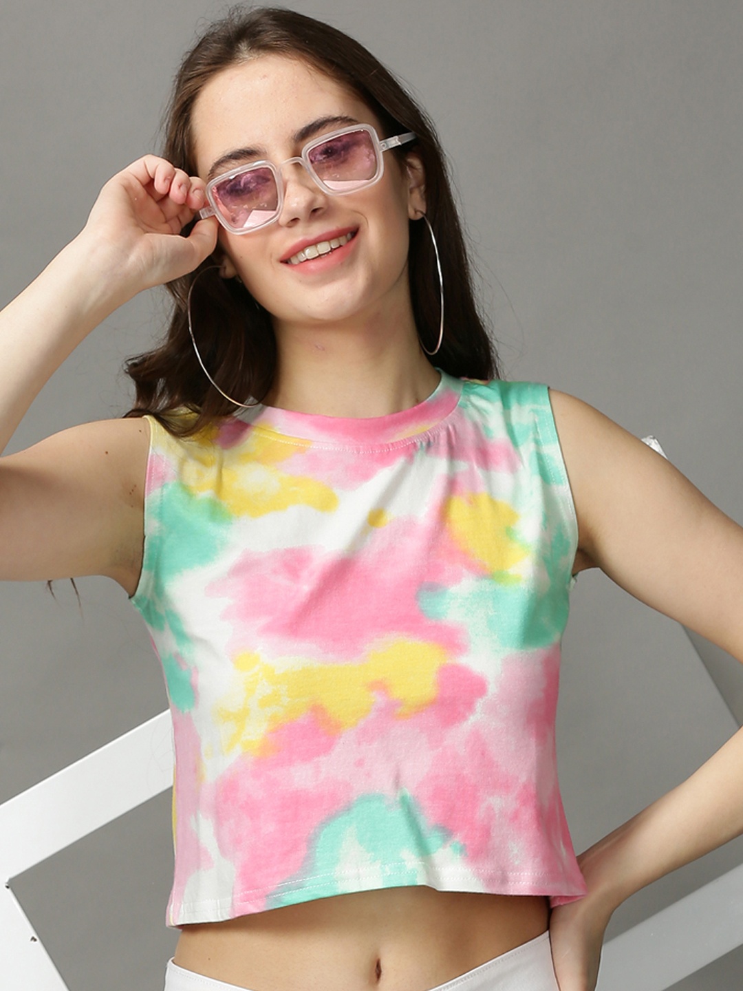 

SHOWOFF Pink & Yellow Dyed Tank Crop Top