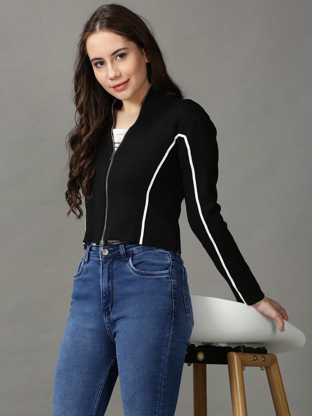 

SHOWOFF Black High Neck Crop Acrylic Top