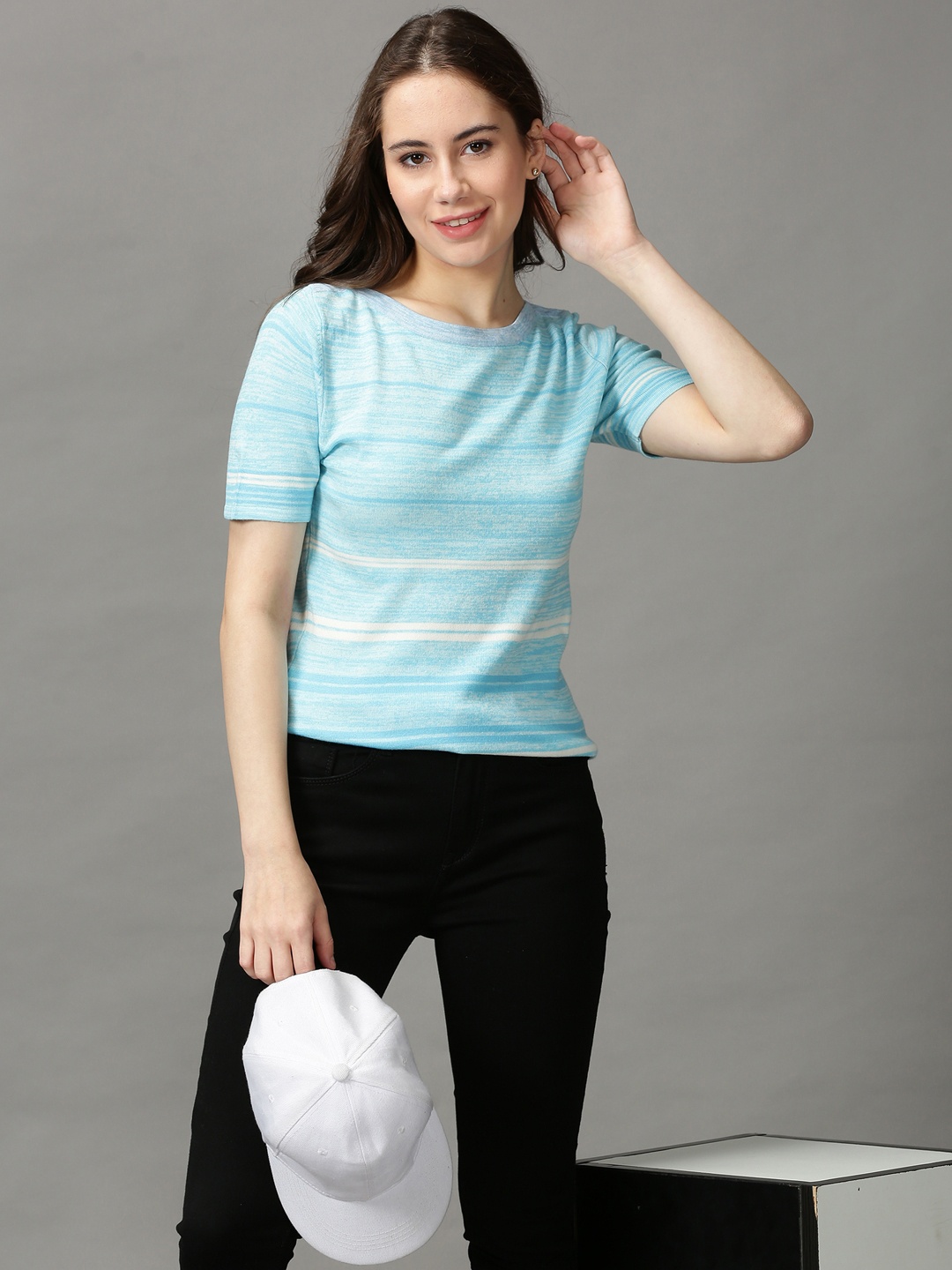

SHOWOFF Blue Boat Neck Longline Top