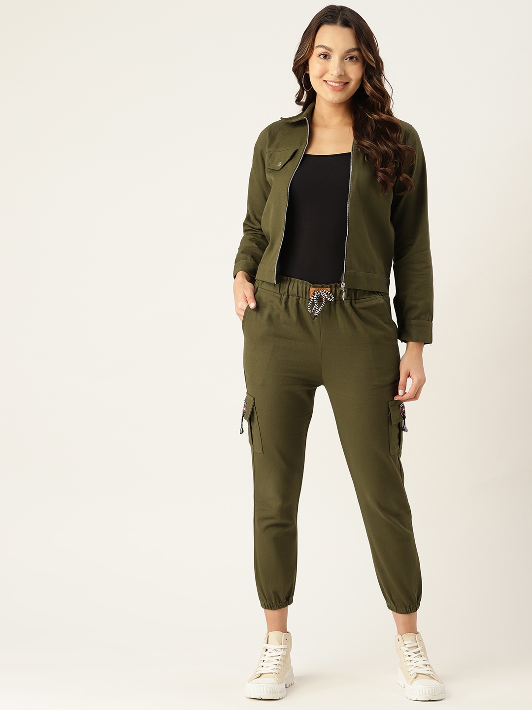 

Anaghakart Women Twill Shirt With Joggers, Olive