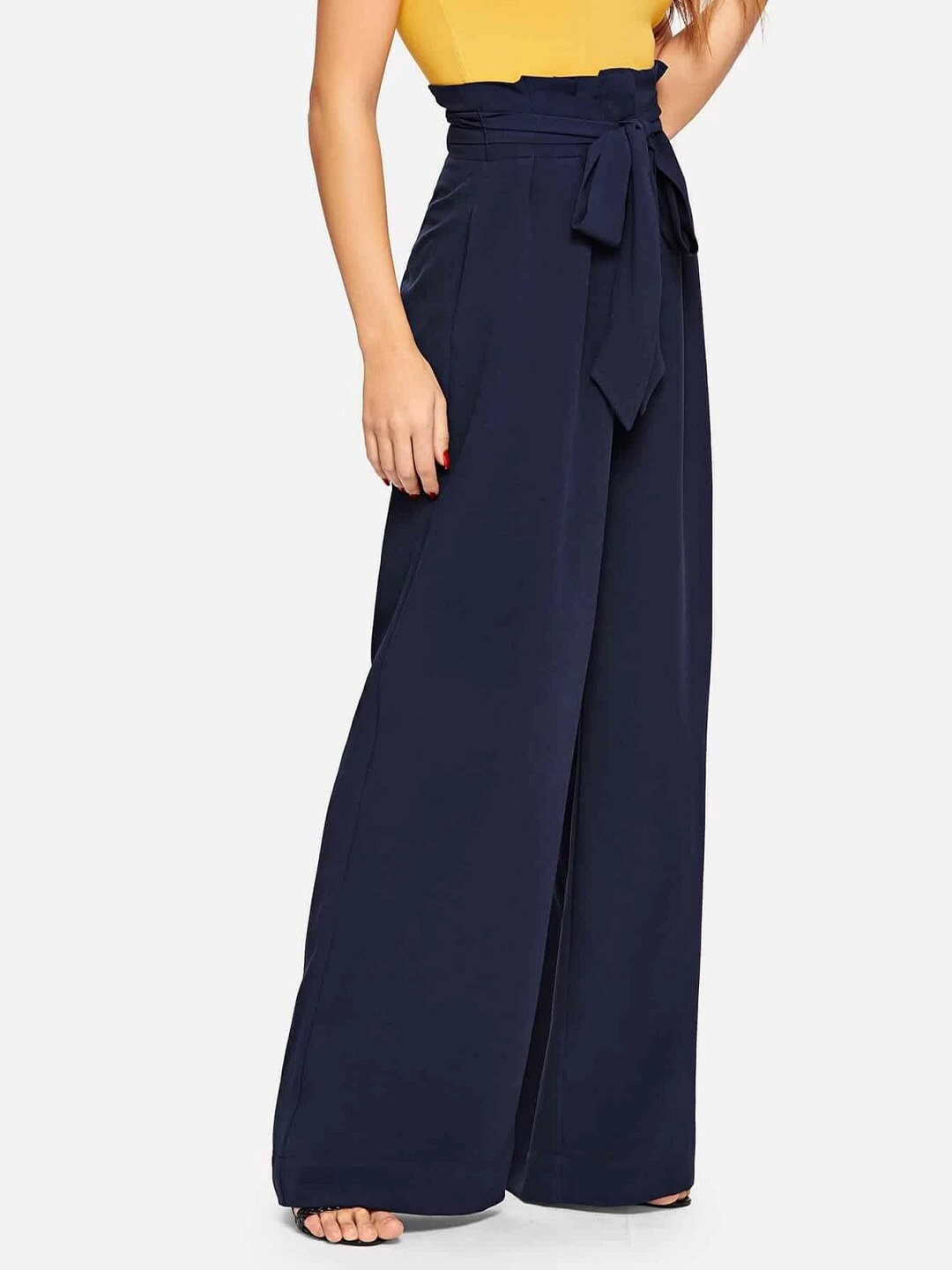 

Lagashi Women Navy Blue Knitted Palazzos
