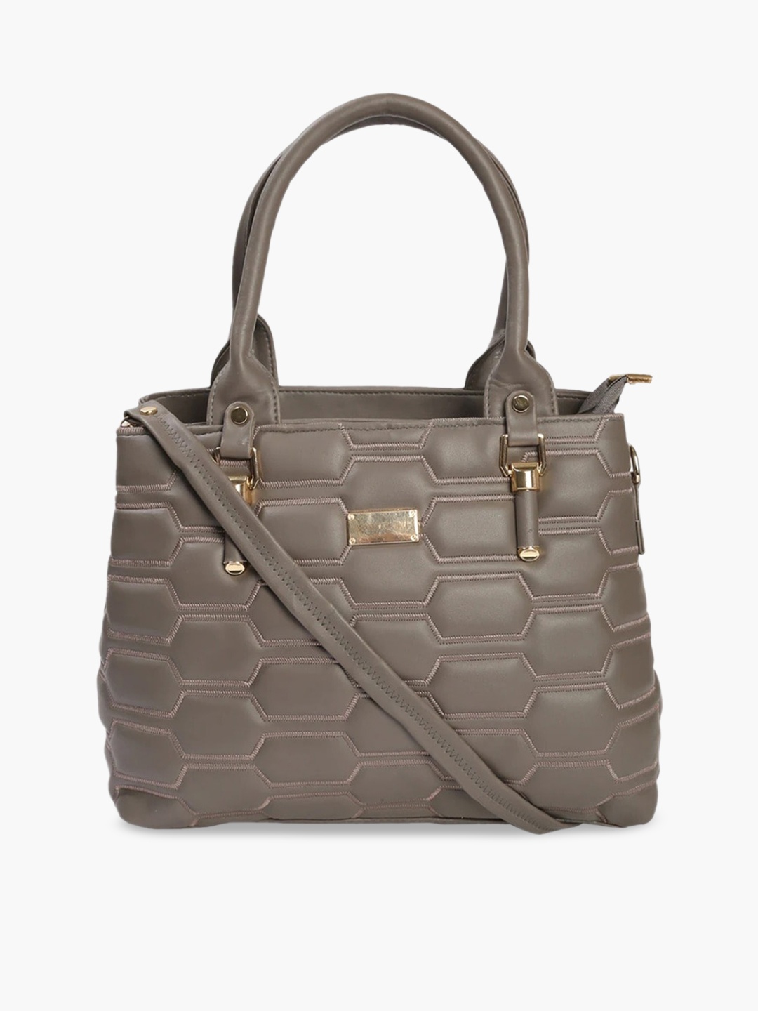 

Anna Claire Grey Textured PU Structured Handheld Bag with Quilted