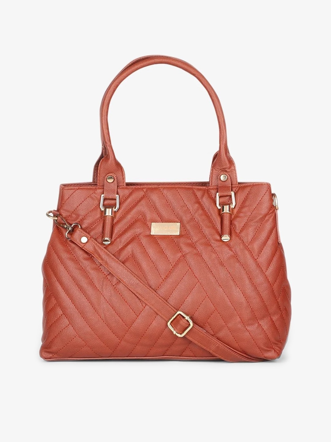 

Anna Claire Taupe Textured PU Swagger Handheld Bag with Quilted