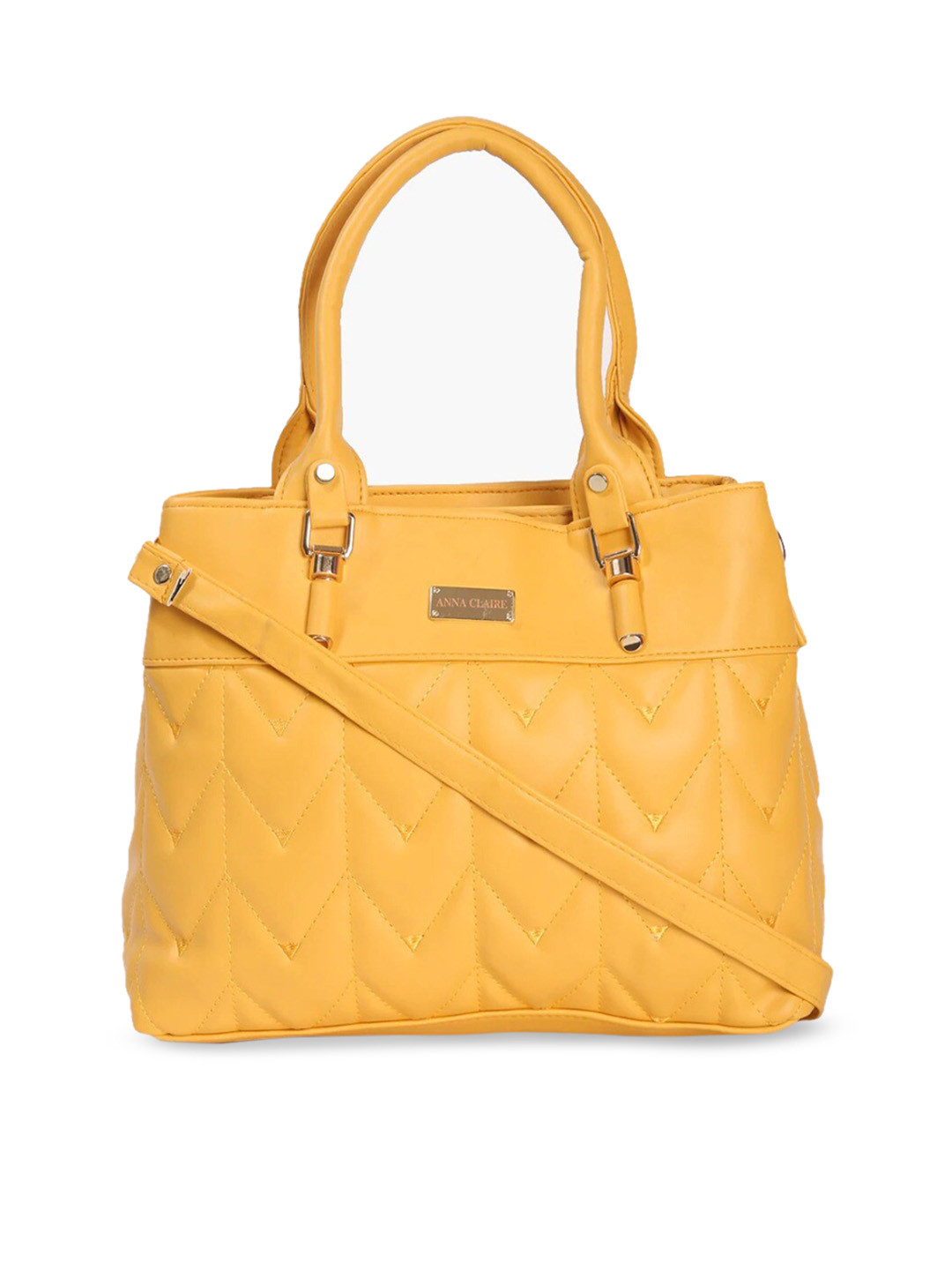 

Anna Claire Yellow PU Structured Handheld Bag with Quilted