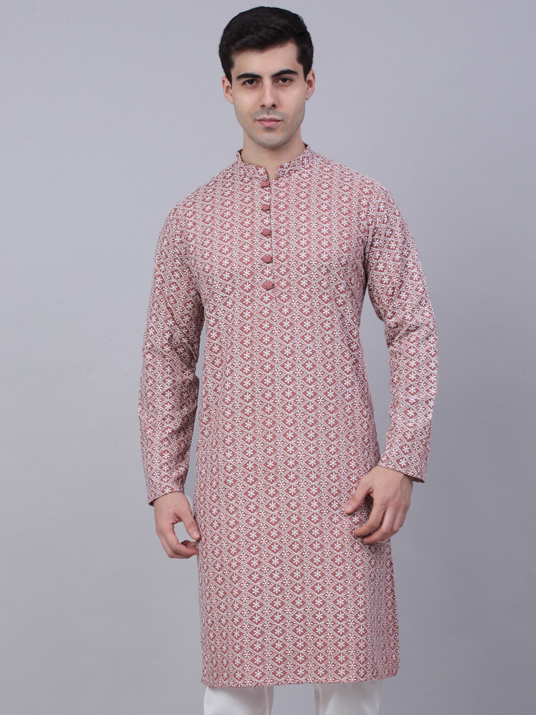 

Jompers Men Ethnic Motifs Embroidered Cotton Kurta, Mauve