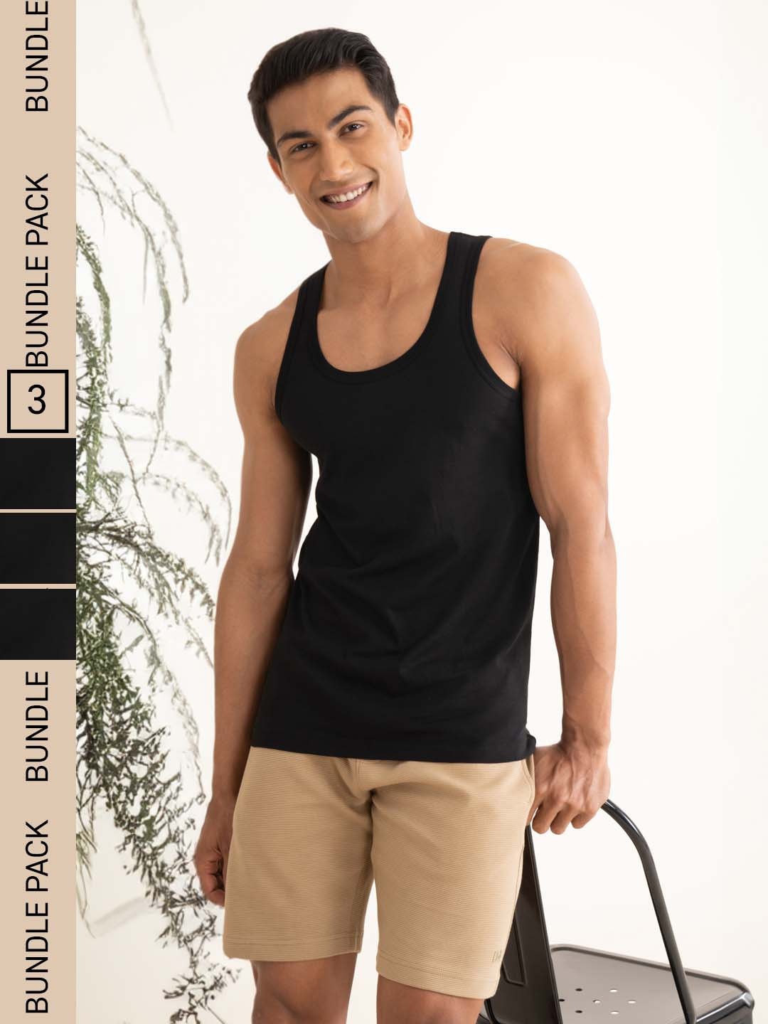 

DAMENSCH Men Pack Of 3 Anti-Microbial Solid NEO-Cotton Basic Innerwear Vests, Black