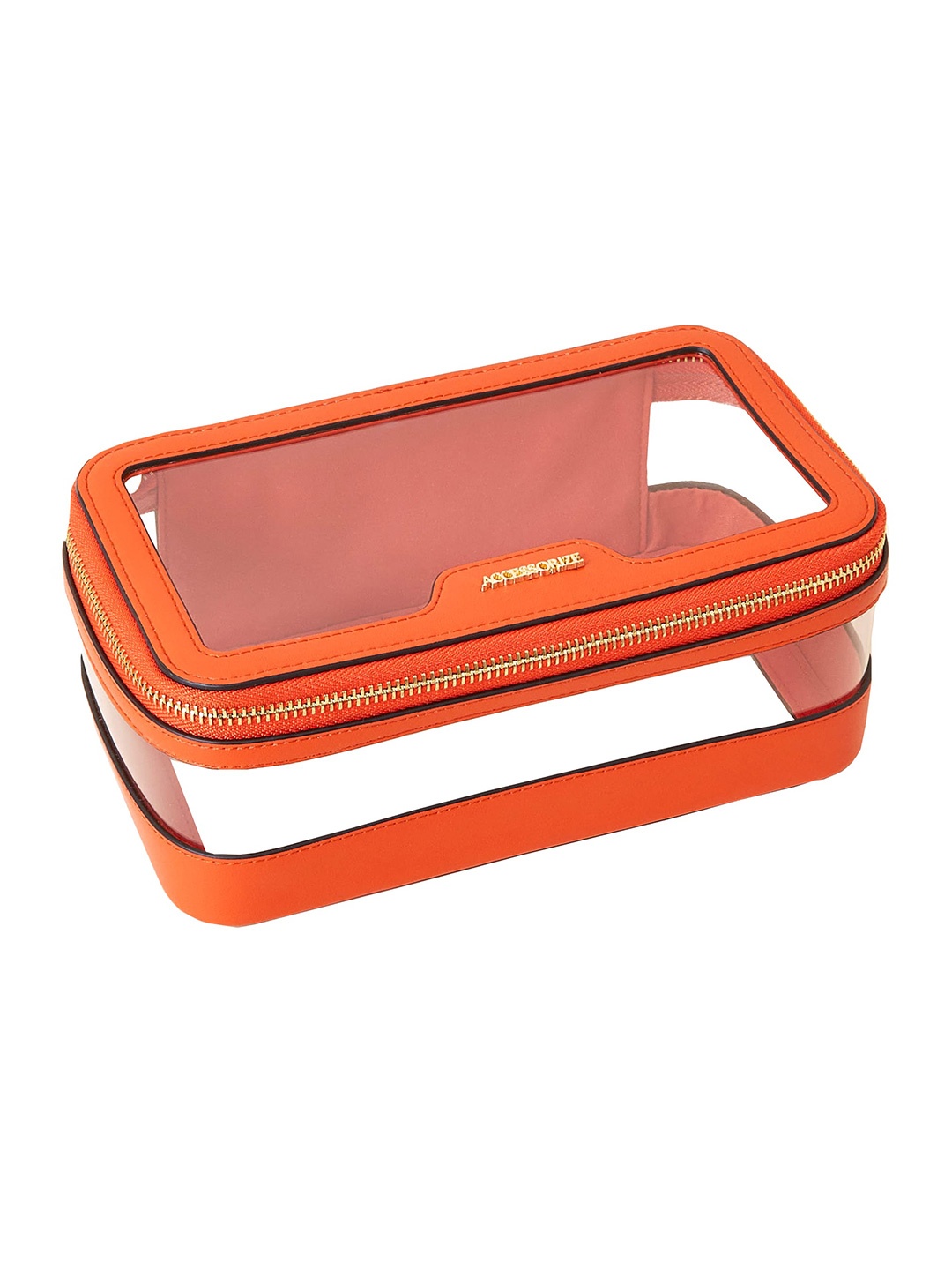 

Accessorize London Women Faux Leather Clear Make Up Bag, Orange