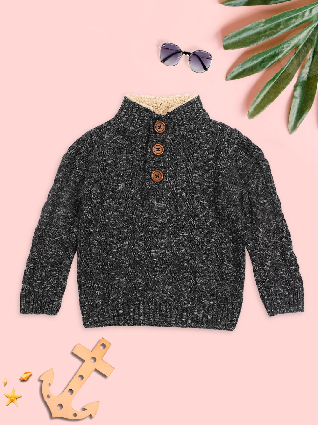 

MeeMee Boys Grey Melange Printed Pullover