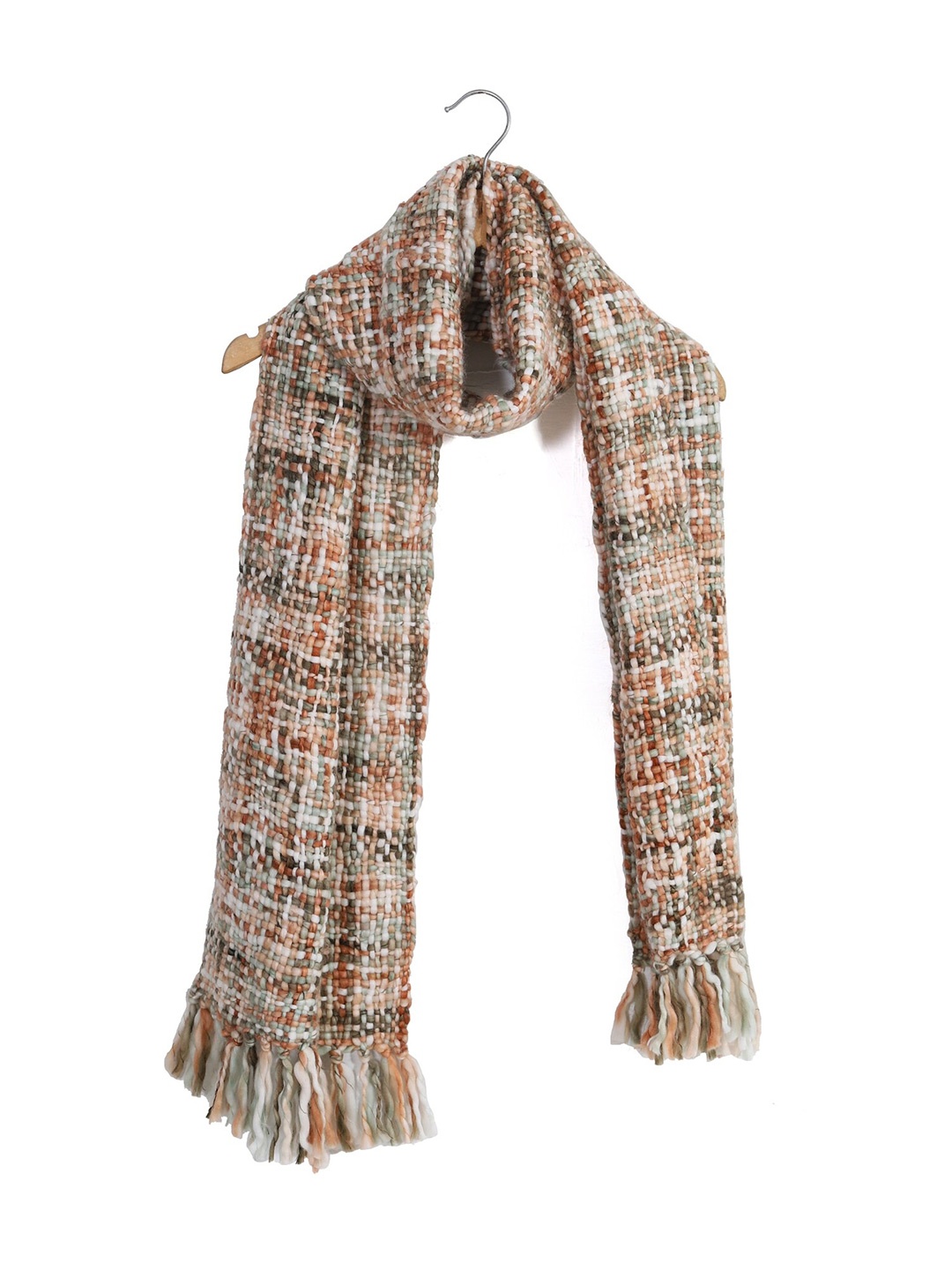 

HANDICRAFT PALACE Women Peach-Coloured & Brown Checked Acrylic Scarf