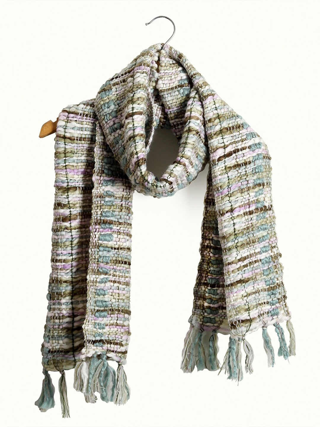 

HANDICRAFT PALACE Women Sea Green & Blue Checked Acrylic Scarf