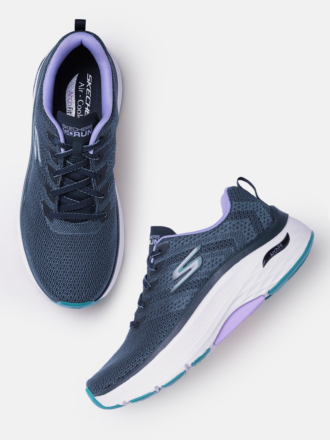 

Skechers Women MAX CUSHIONING ARCH Running Non-Marking Shoes, Navy blue