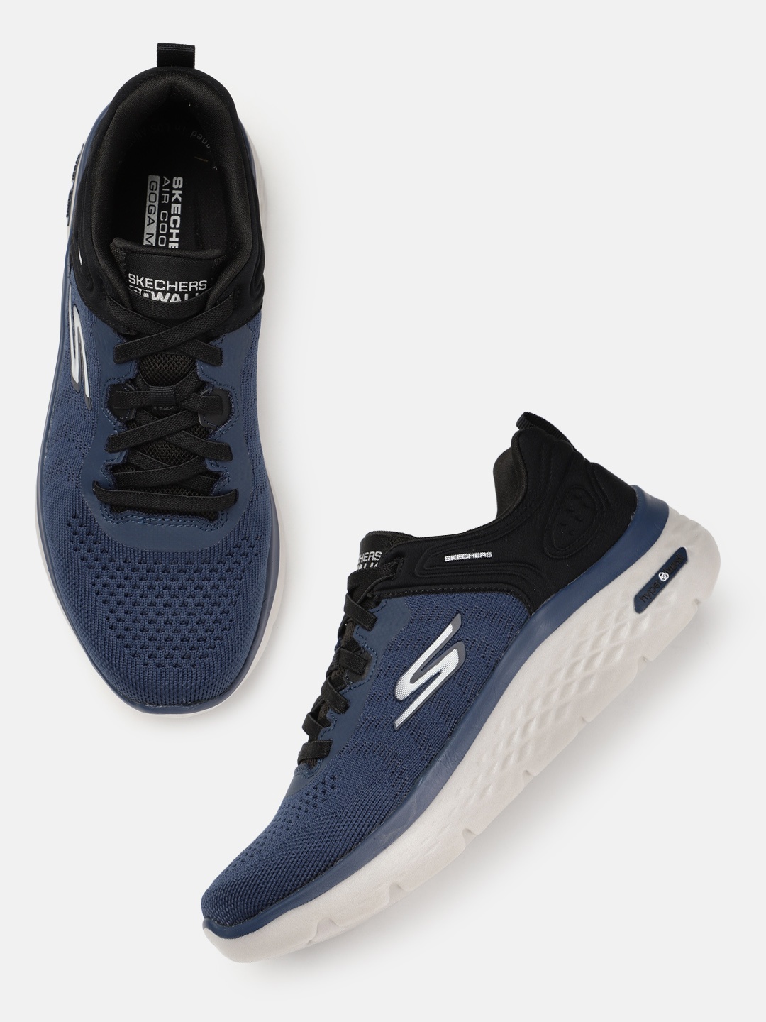 

Skechers Men GO WALK HYPER BURST Textile Slip-On Walking Shoes, Navy blue