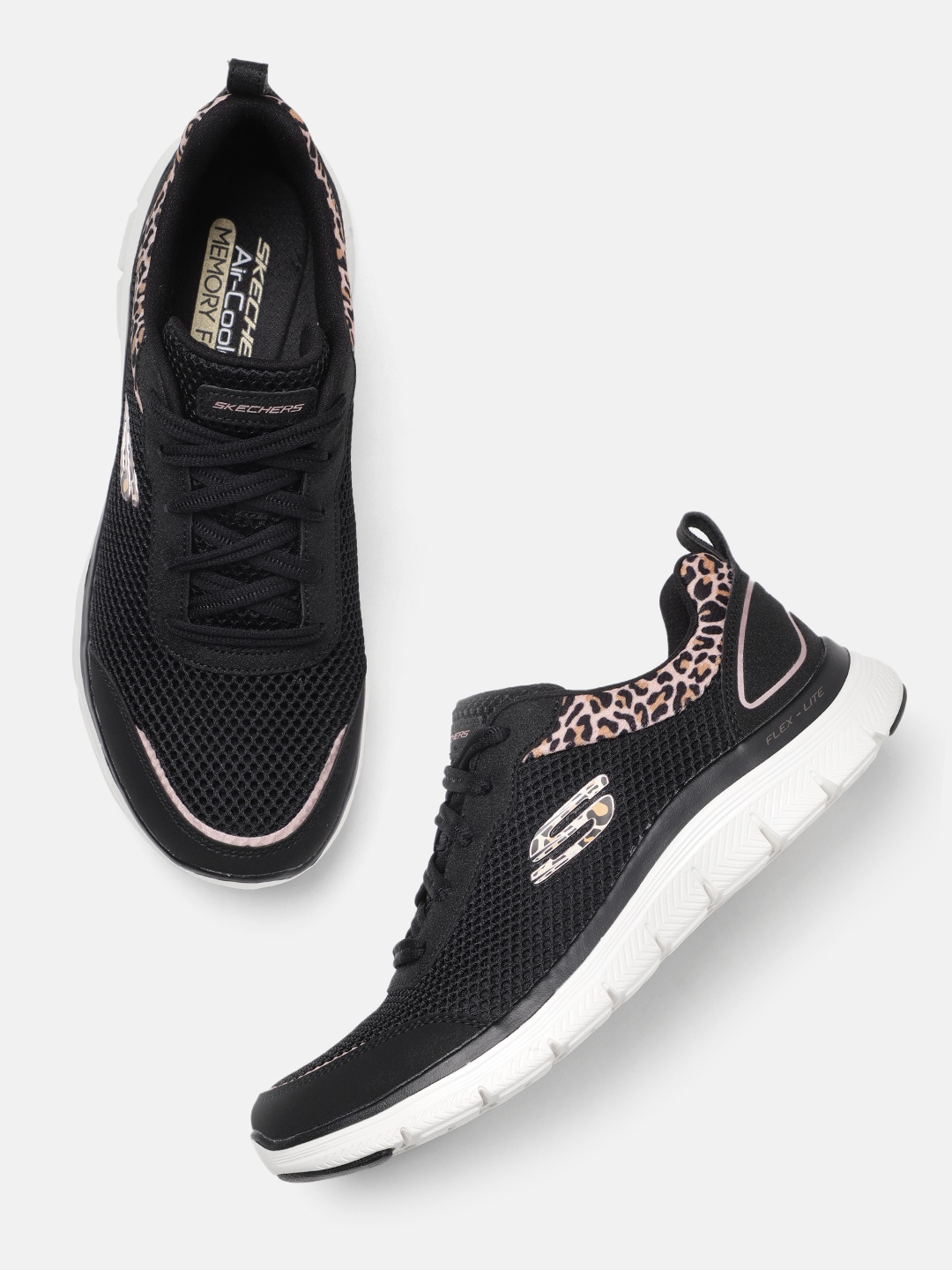 

Skechers Women Black FLEX APPEAL 4.0-WILD Leopard Print Sneakers