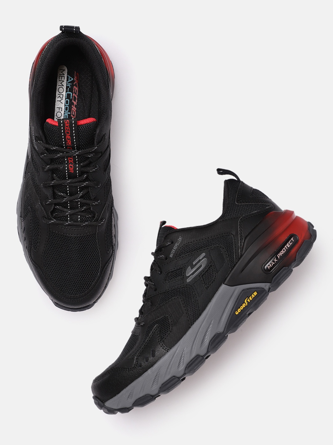

Skechers Men Solid Max Protect Warden Water Repellent Regular Sneakers, Black