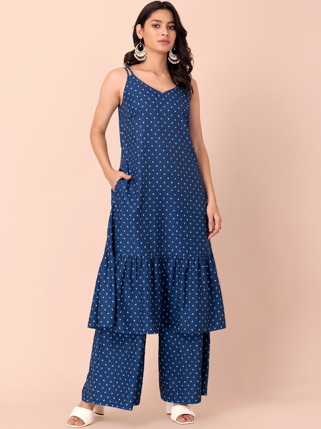 

INDYA Women Blue Ethnic Motifs Printed Indigo Kurta