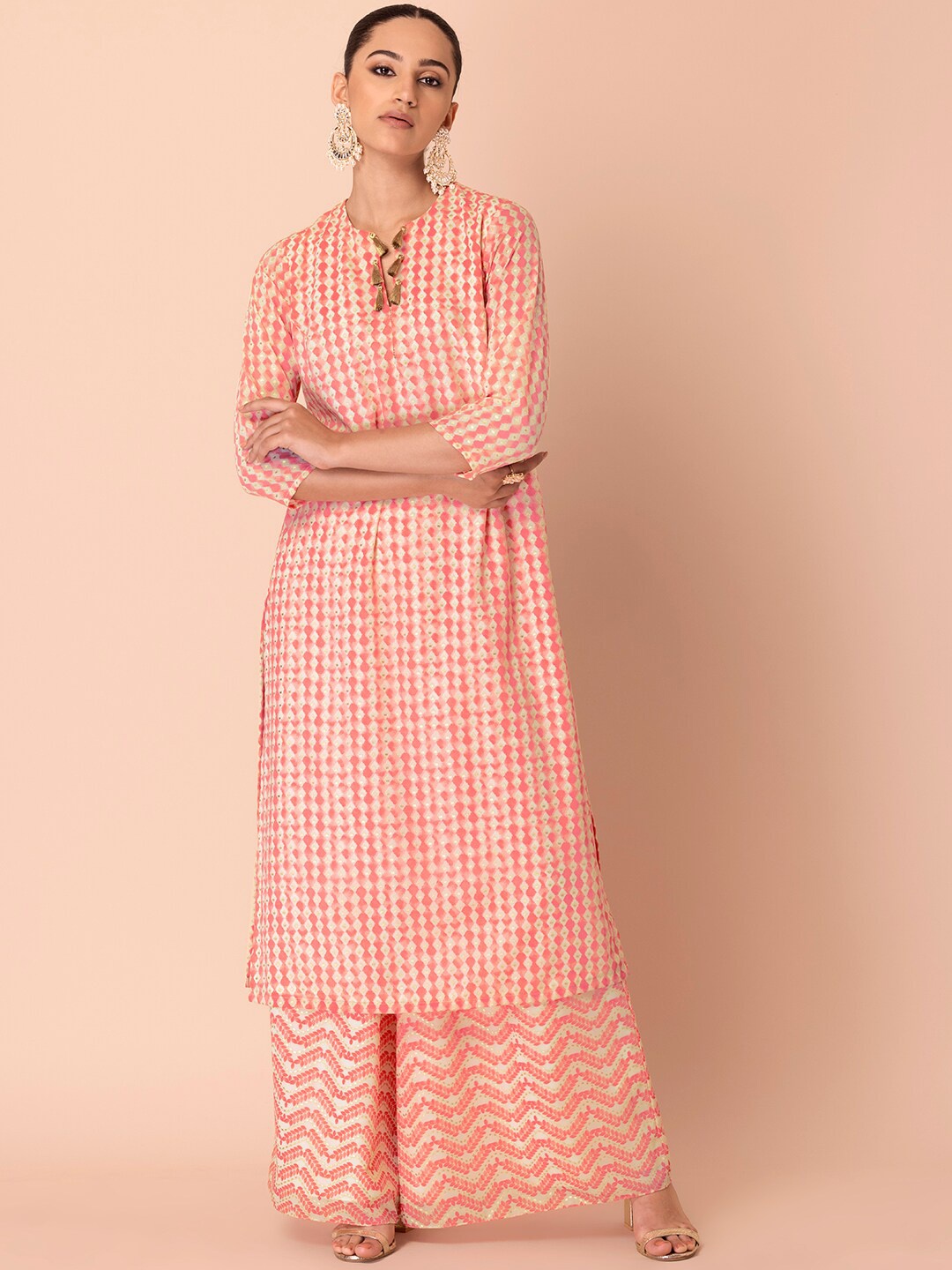 

INDYA Women Pink Printed Kurta With Palazzos
