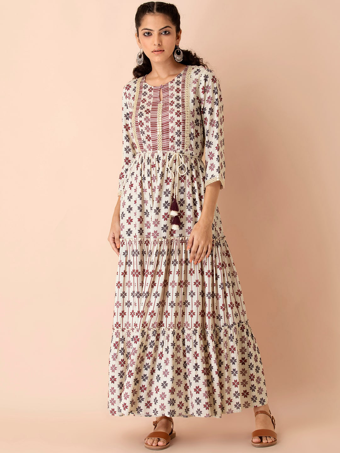 

INDYA Women White Printed A-line Flared Kurtas