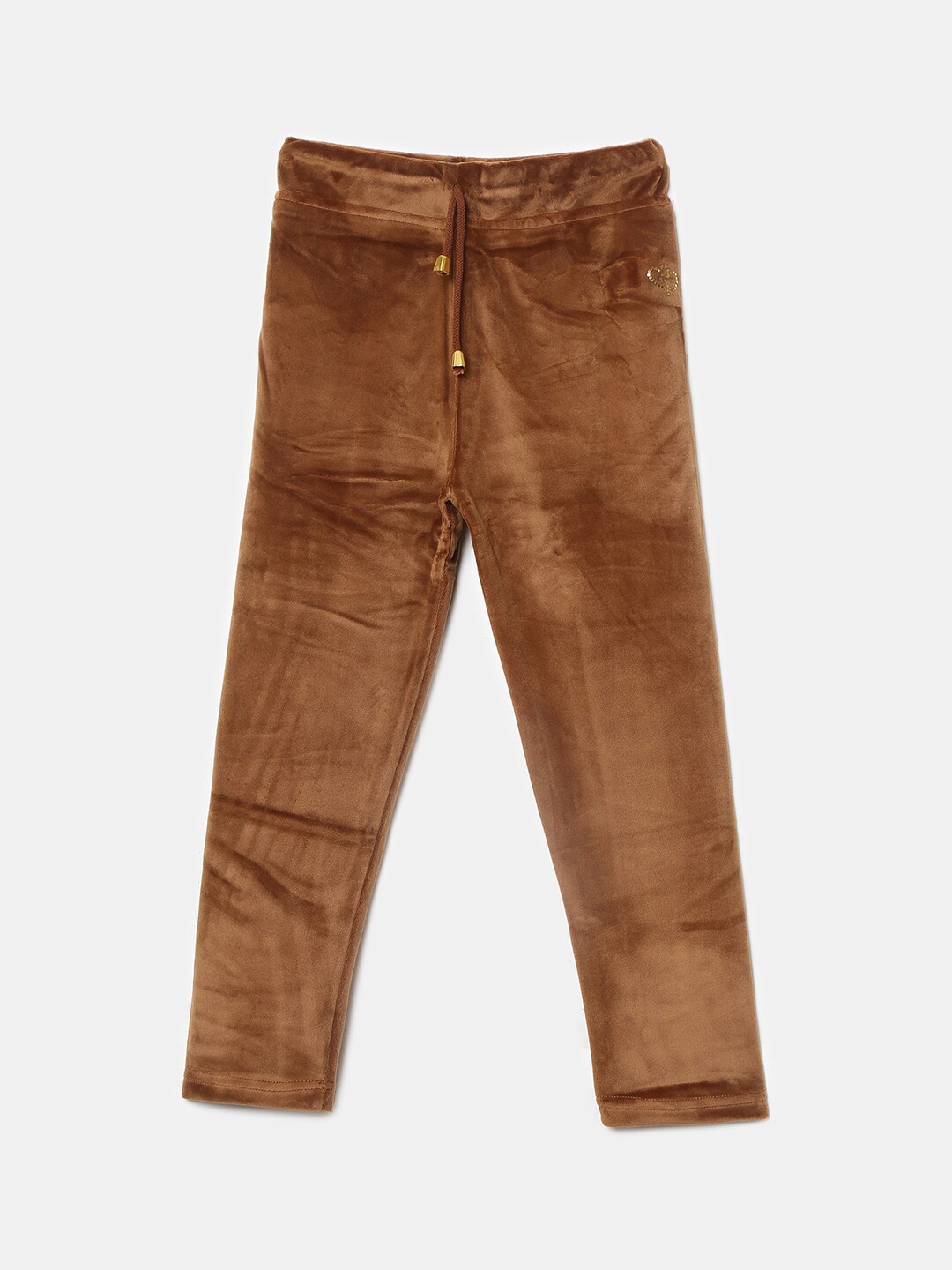 

V-Mart Girls Solid Velvet Track Pants, Brown