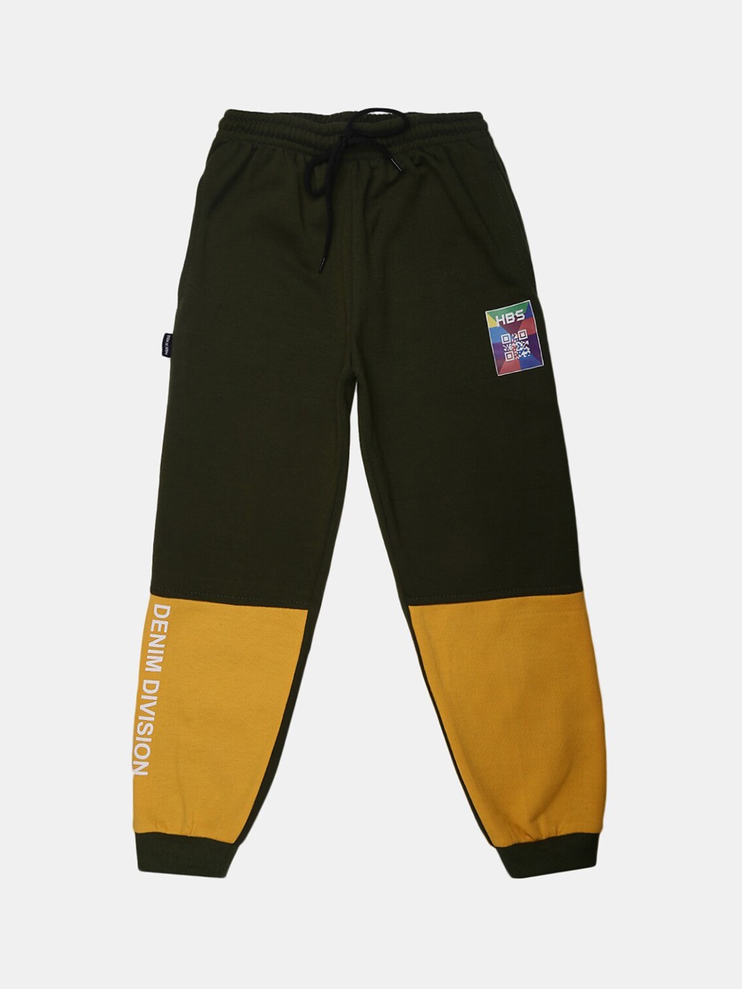 

V-Mart Boys Olive Green & Yellow Colourblocked Fleece Joggers