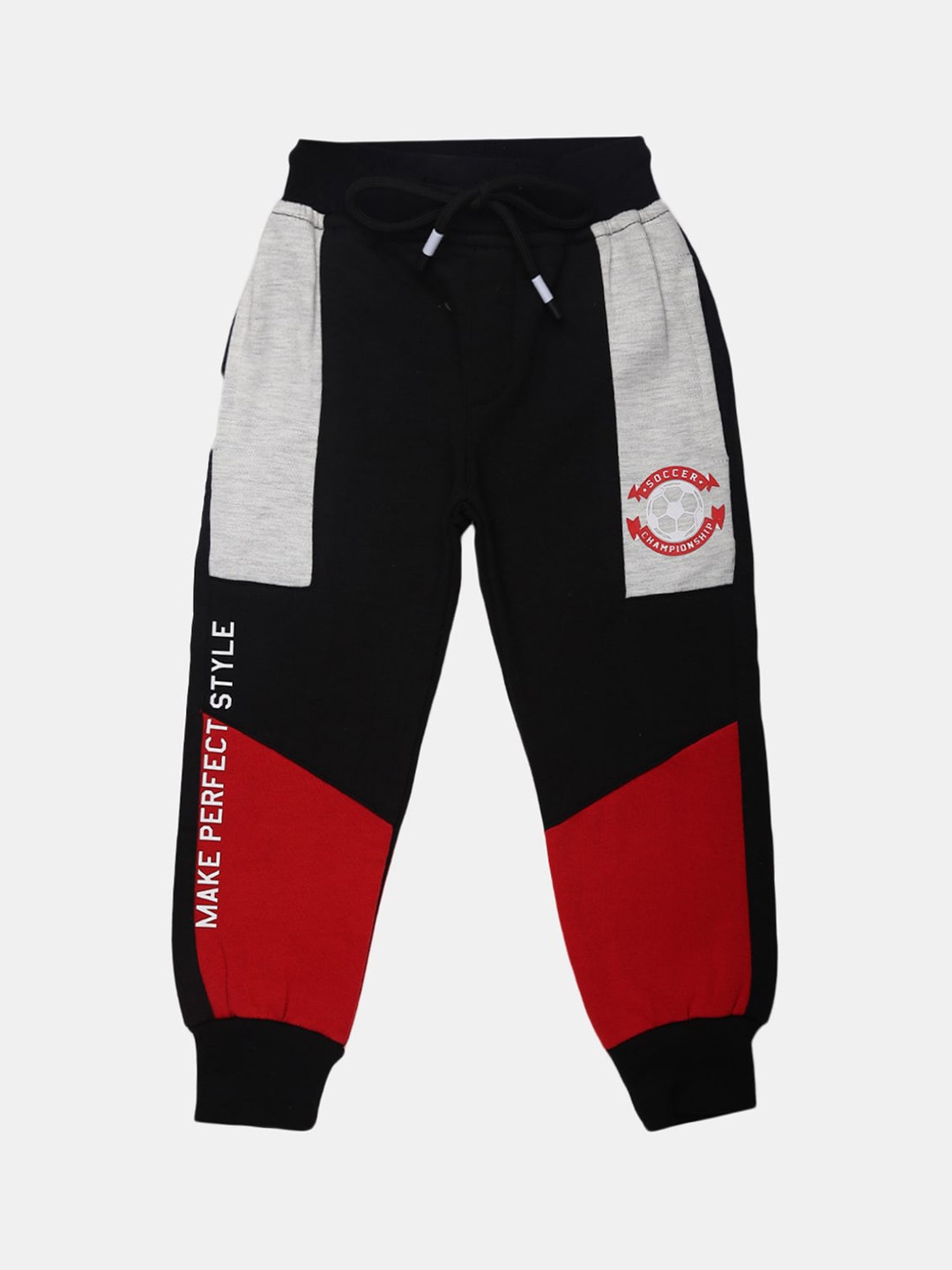 

V-Mart Boys Black & Red Colourblocked Fleece Joggers