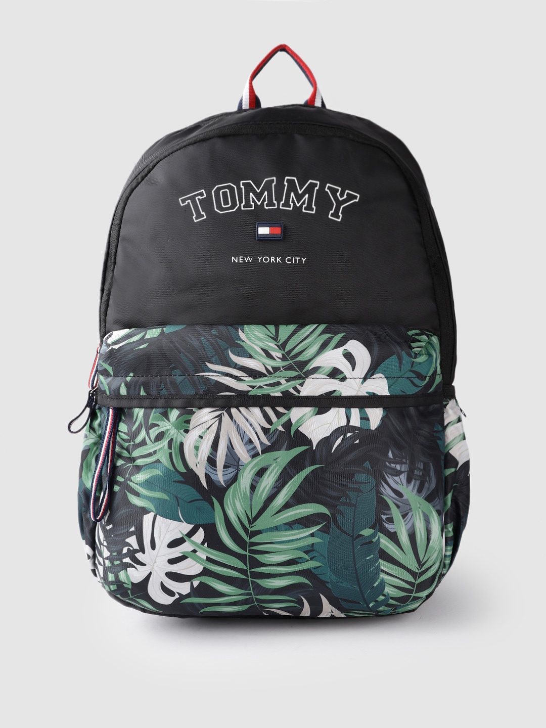 

Tommy Hilfiger Unisex Black & Green Brand Logo & Tropical Print Backpack