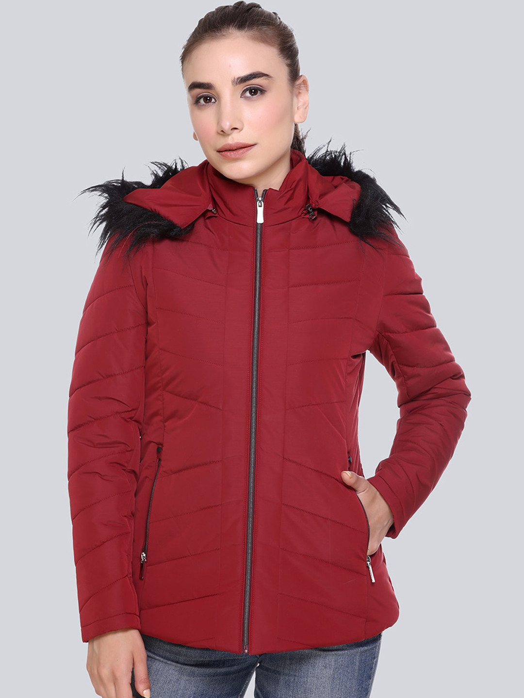 

DARTICA Women Red Lightweight Hooded Parka Jacket