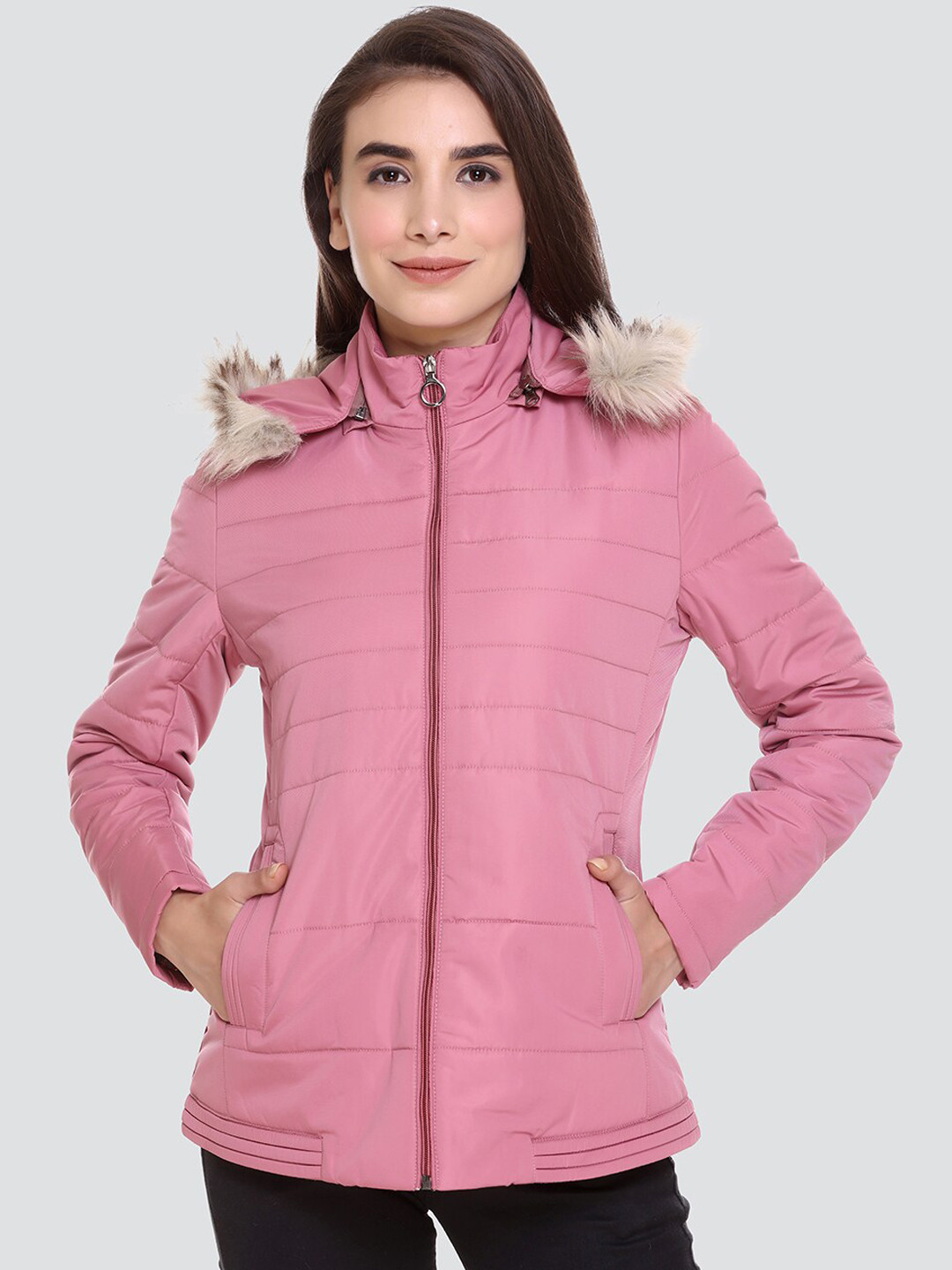 

DARTICA Women Pink Lightweight Hooded Parka Jacket
