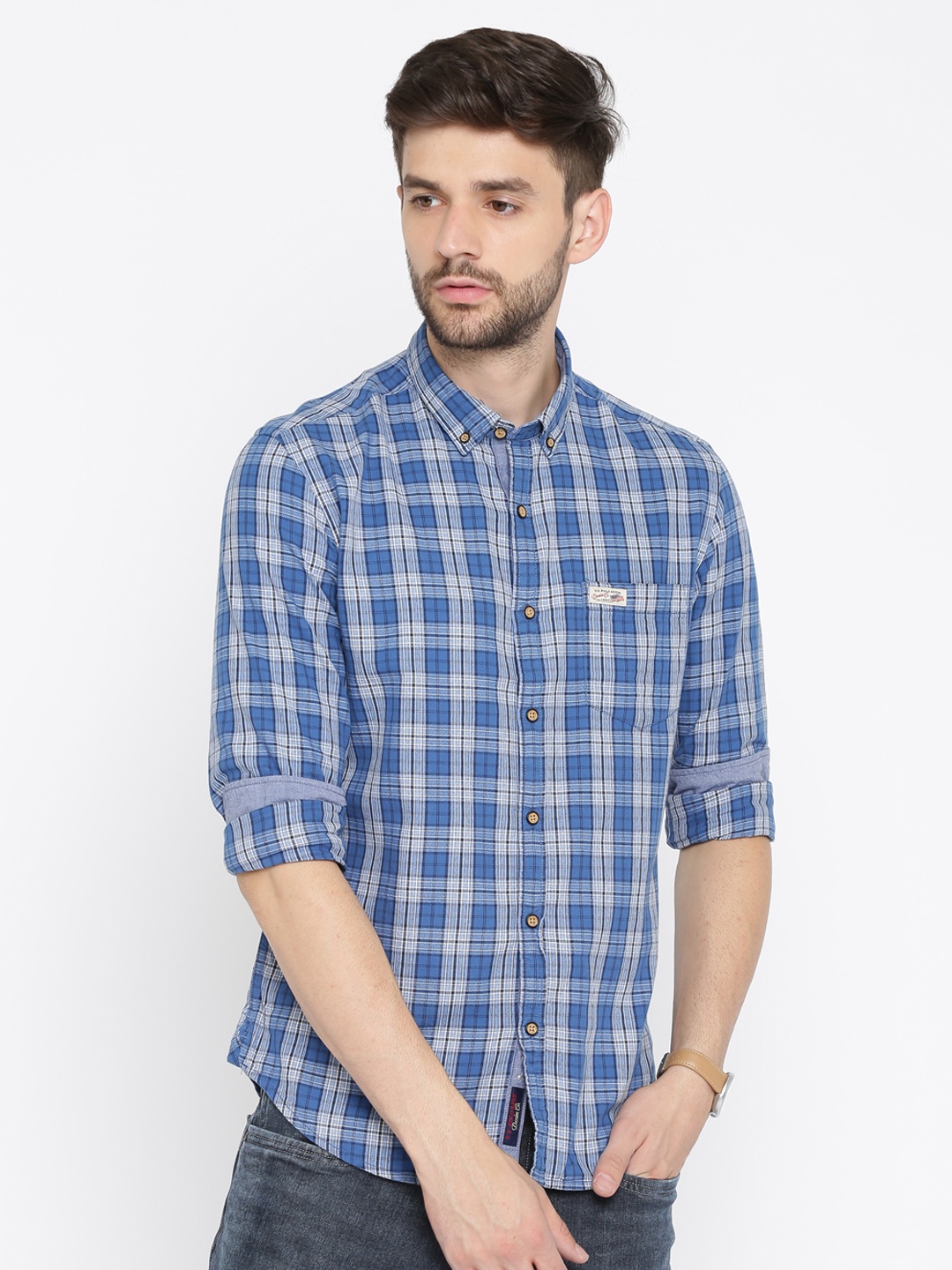 

U.S. Polo Assn. Men Blue & White Regular Fit Checked Casual Shirt