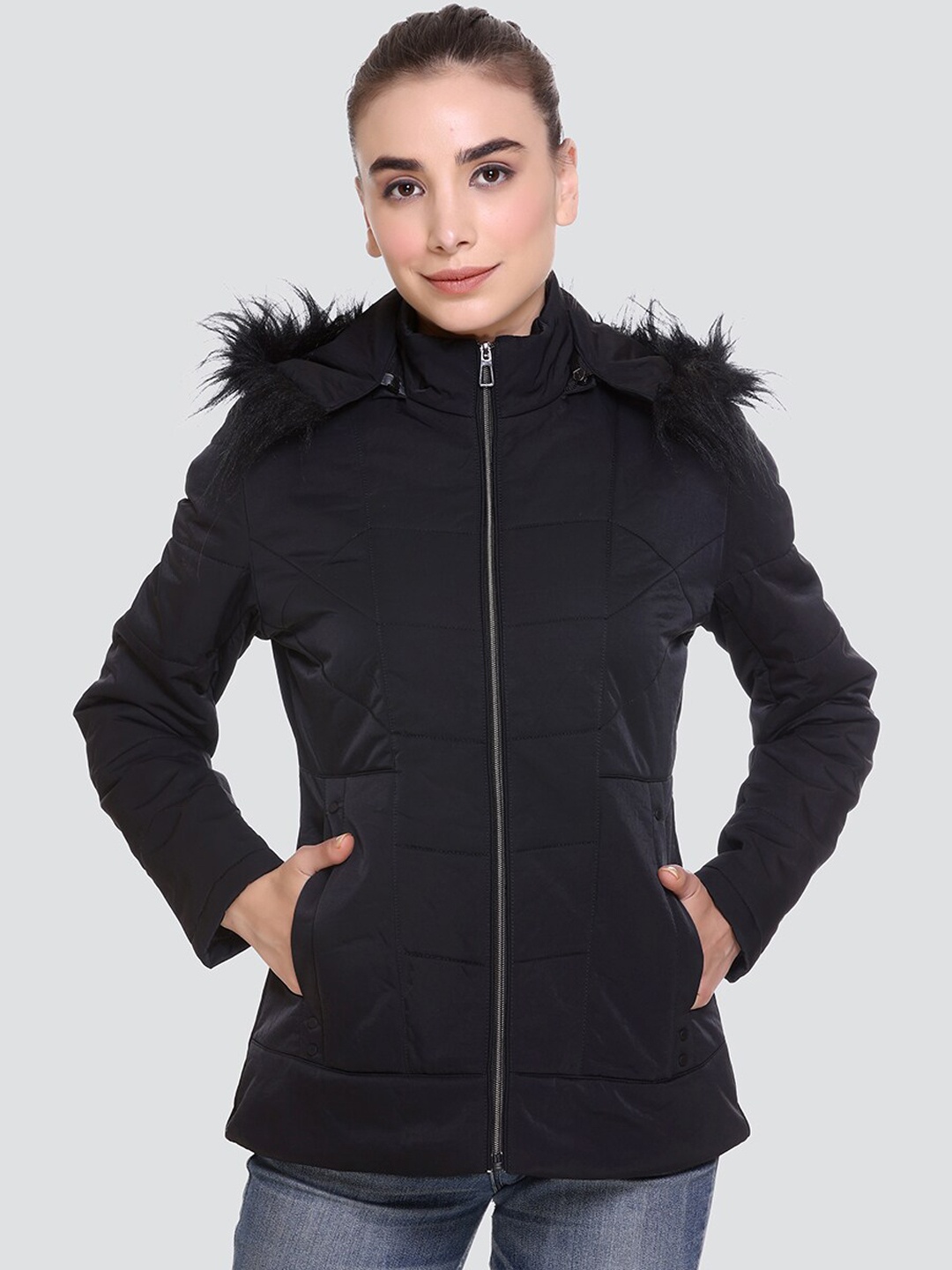 

DARTICA Women Black Lightweight Hooded Parka Jacket