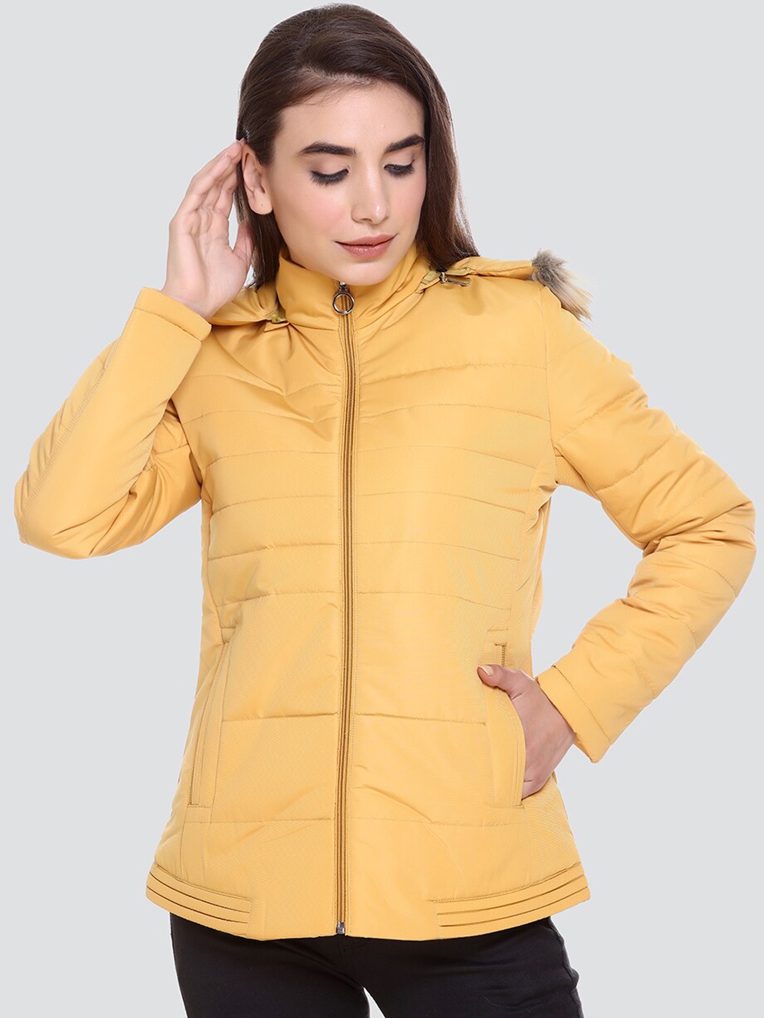 

DARTICA Women Yellow Lightweight Hooded Parka Jacket