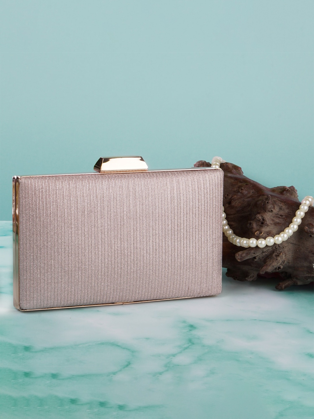 

Anna Claire Women Brown & Gold-Toned Embellished Box Clutch