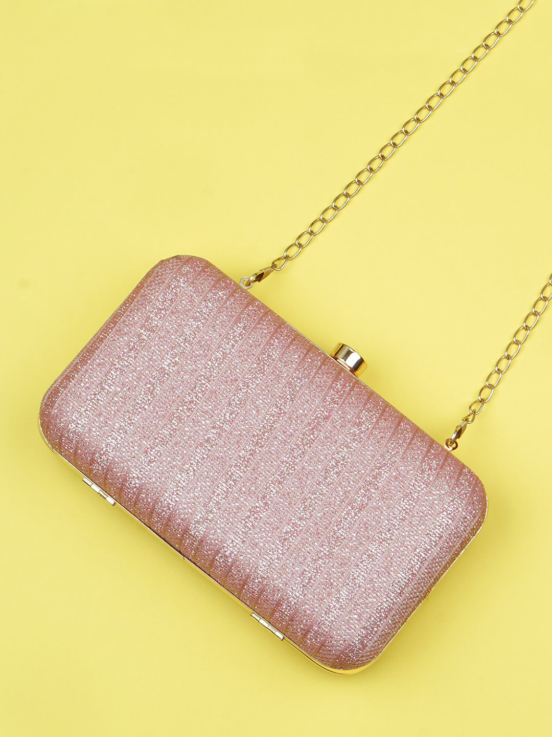 

Anna Claire Women Peach-Coloured & Gold-Toned Embellished Box Clutch