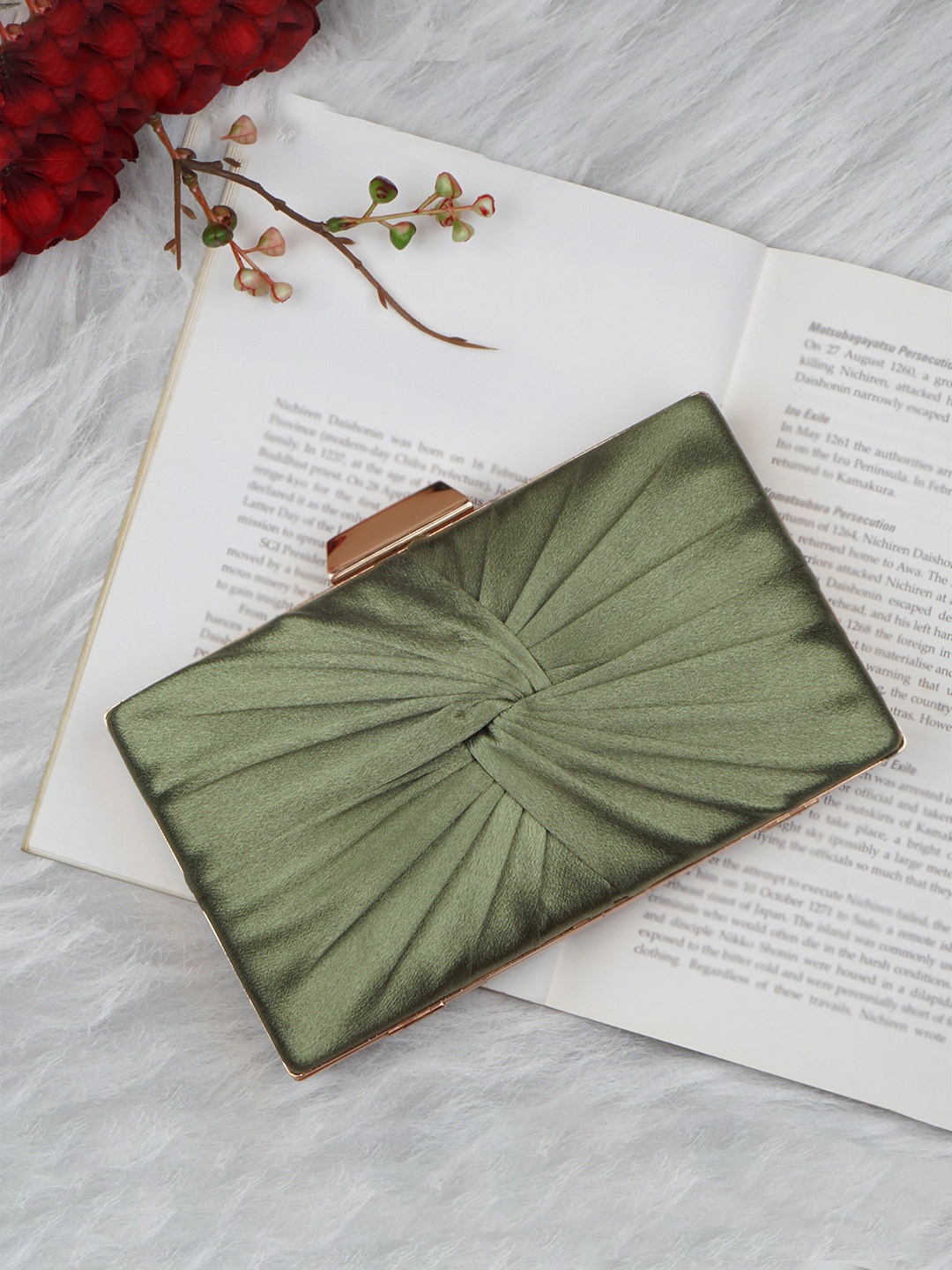 

Anna Claire Green & Gold-Toned Textured Box Clutch