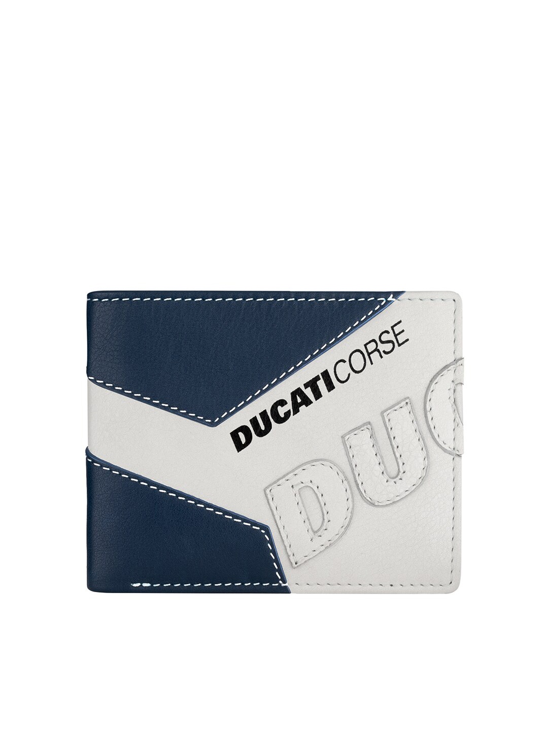 

DUCATI CORSE Men White & Blue Printed Leather Two Fold Wallet