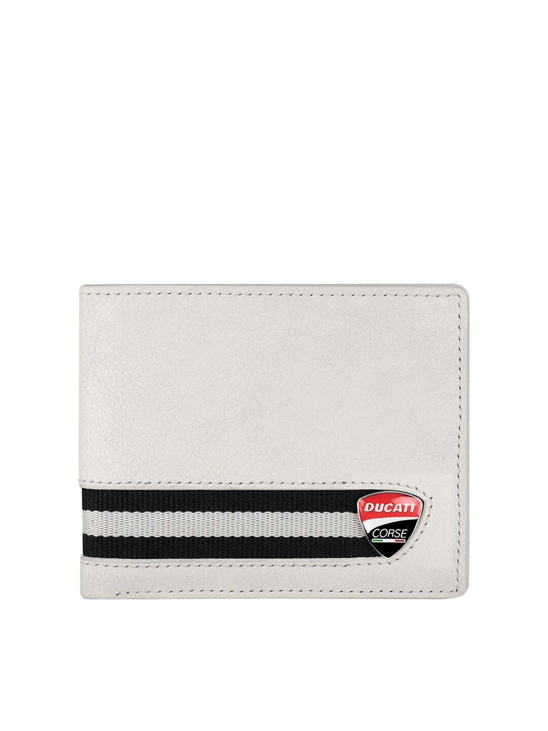 

DUCATI CORSE Men White & Brown Striped Leather Two Fold Wallet