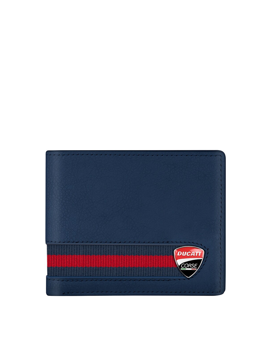 

DUCATI CORSE Men Blue & Red Printed Leather Two Fold Wallet