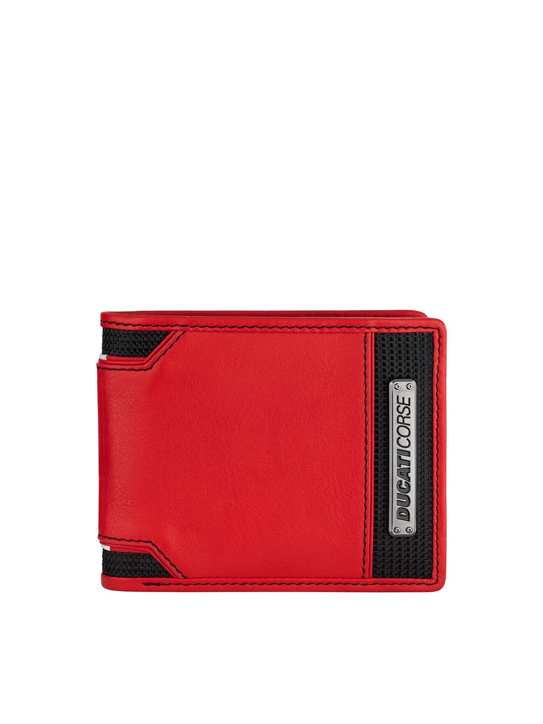 

DUCATI CORSE Men Red & Black Colourblocked Leather Two Fold Wallet