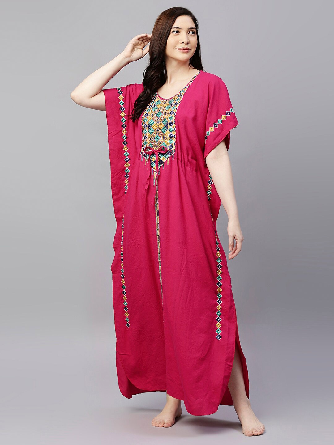 

Pretty Awesome Women Pink Cotton Maxi Kaftan Nightdress