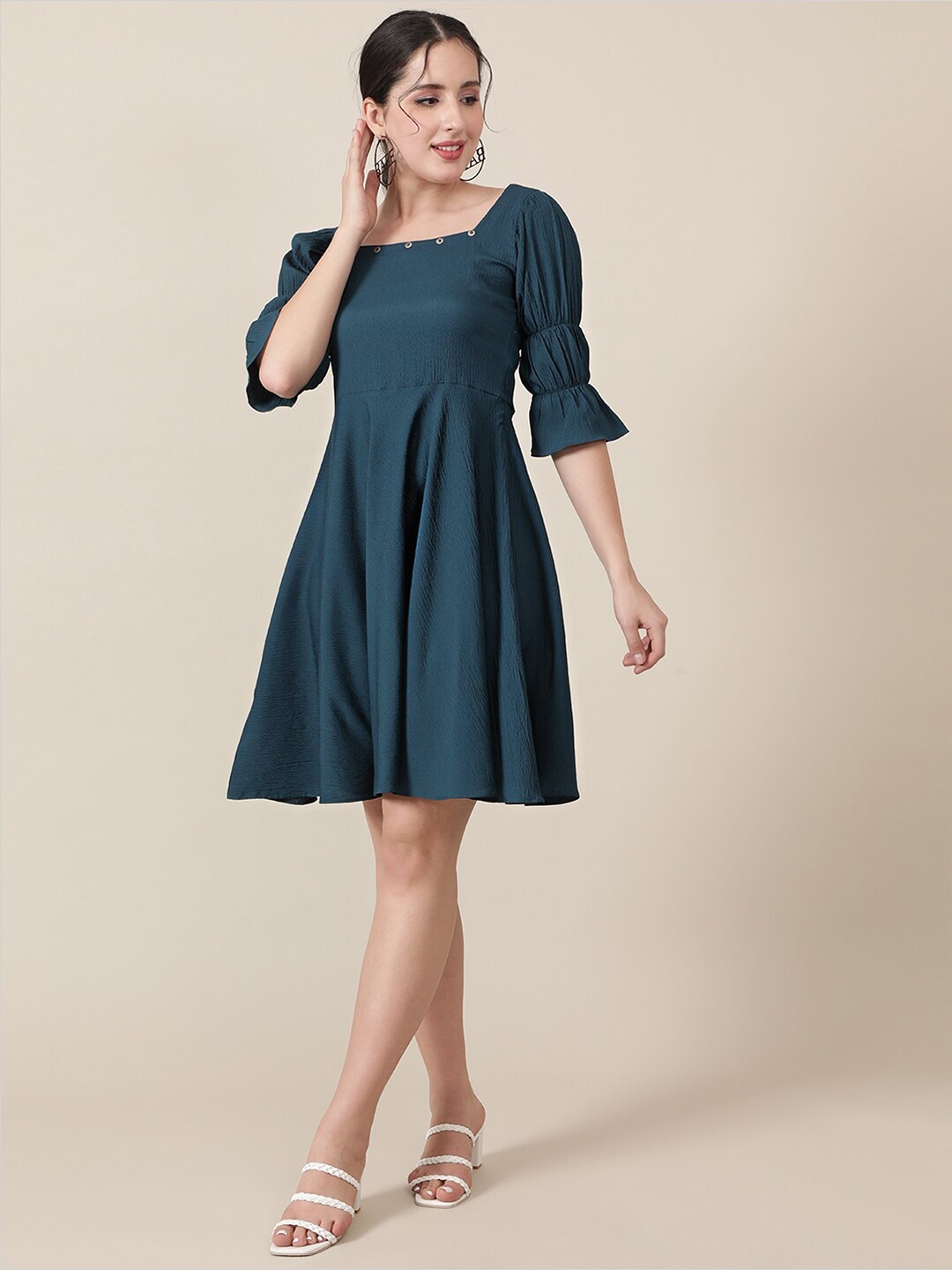 

J Turritopsis Teal Blue Bell Sleeved Dress