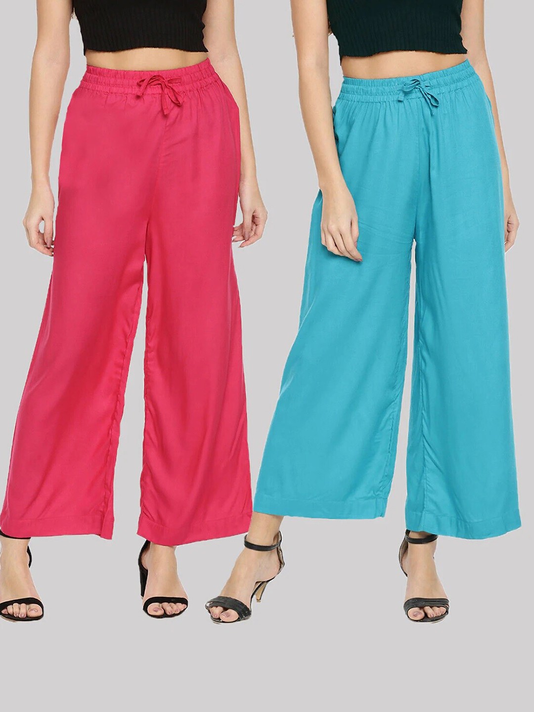 

TWIN BIRDS Women Pink & Turquoise Blue Pack of 2 Palazzos