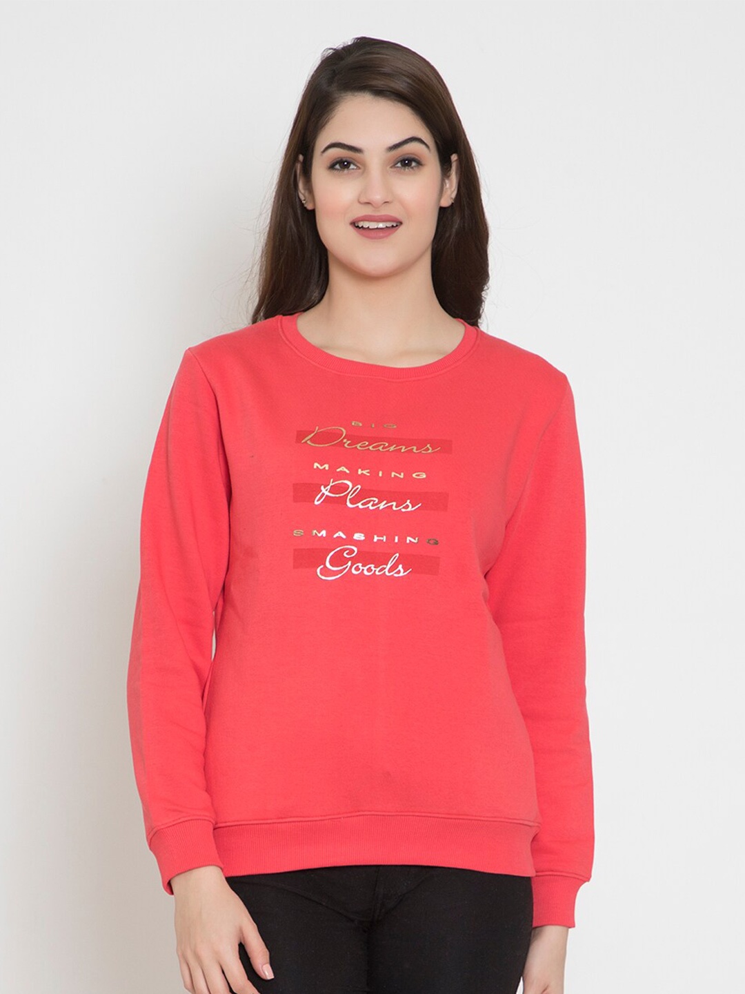 

FLOSBERRY Women Red Printed Fleece Sweatshirt