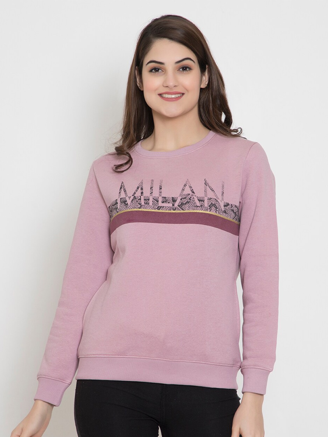 

FLOSBERRY Women Lavender Printed Fleece Sweatshirt