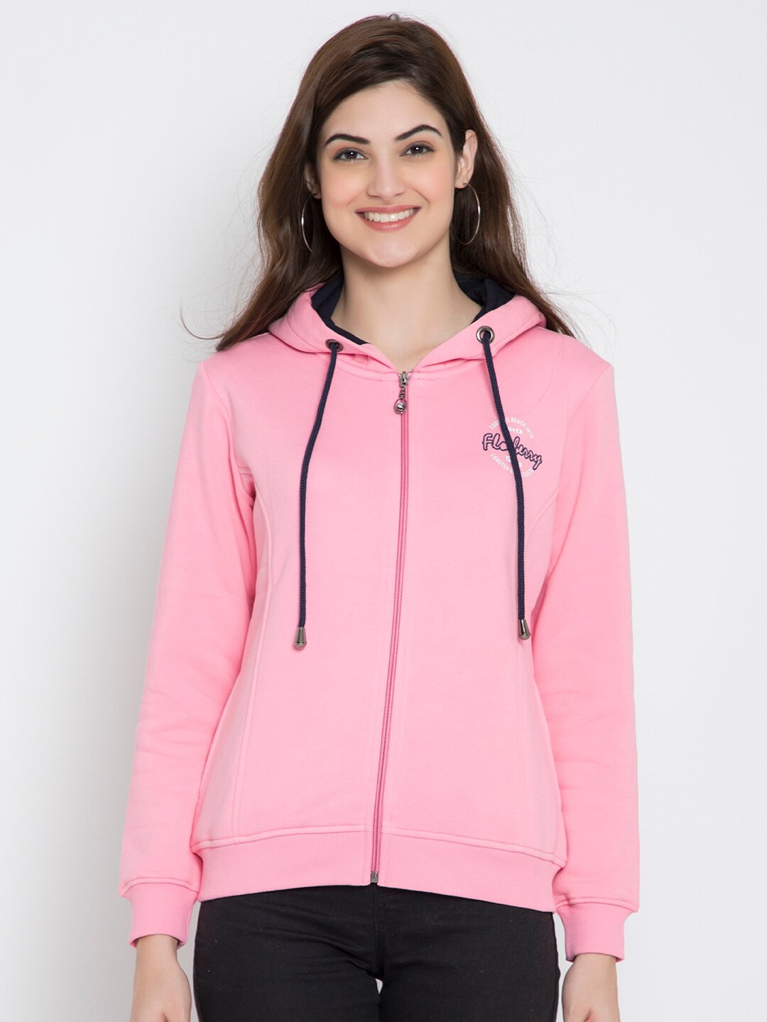 

FLOSBERRY Women Pink Fleece Hooded Sweatshirt