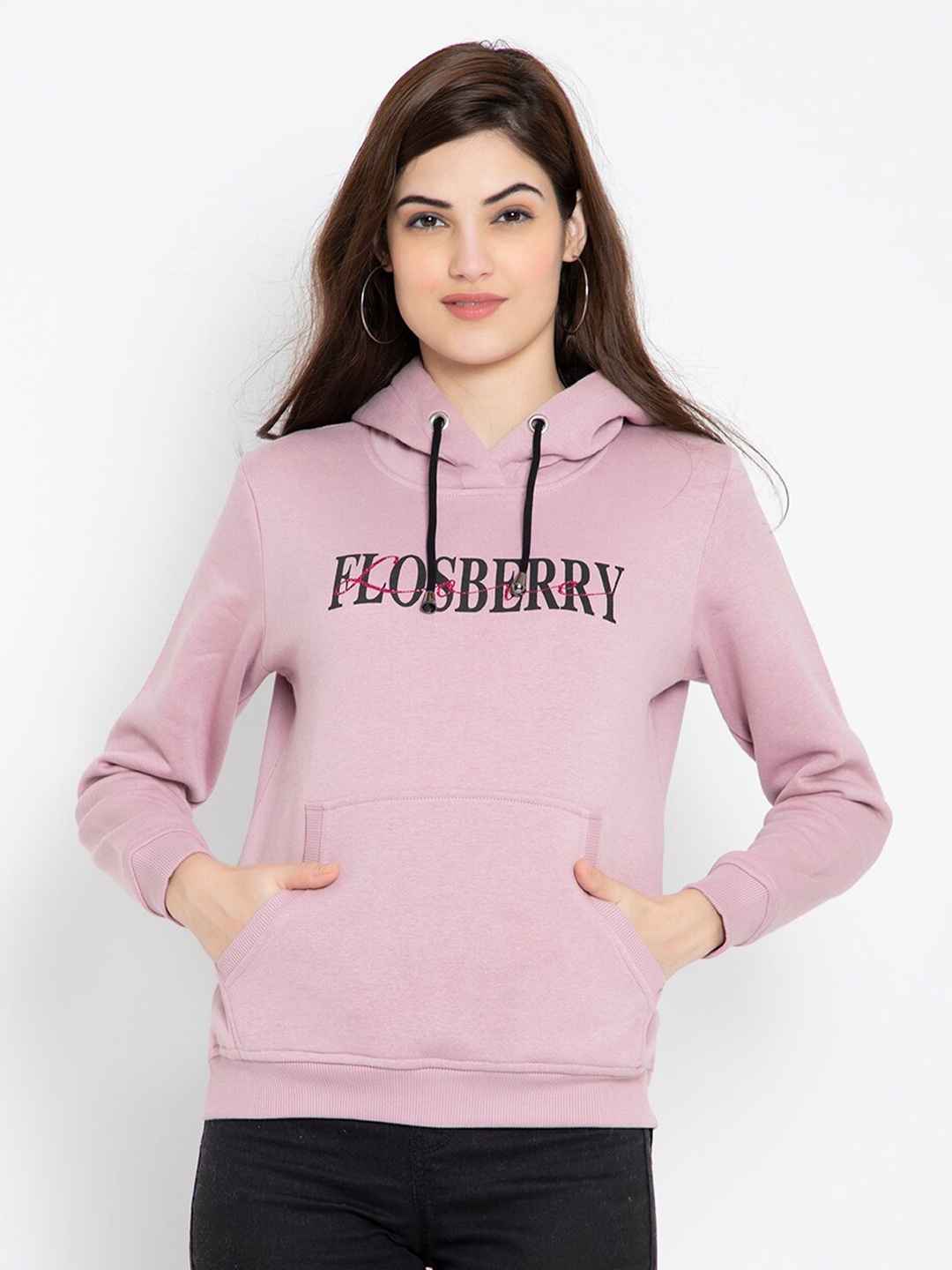 

FLOSBERRY Women Lavender Printed Fleece Hooded Sweatshirt