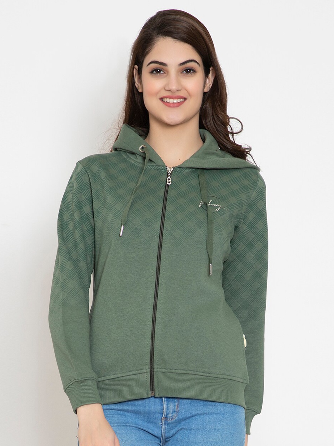 

FLOSBERRY Women Olive Green Fleece Hooded Sweatshirt
