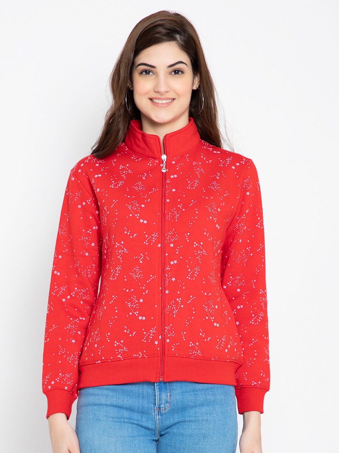 

FLOSBERRY Women Red Printed Fleece Sweatshirt