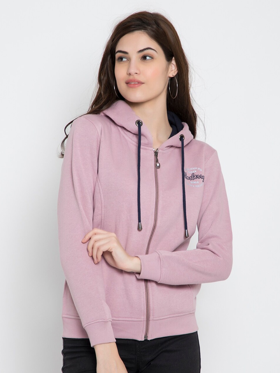 

FLOSBERRY Women Mauve Fleece Hooded Sweatshirt