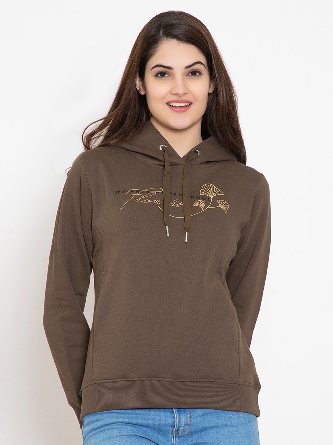 

FLOSBERRY Women Olive Green Fleece Hooded Sweatshirt